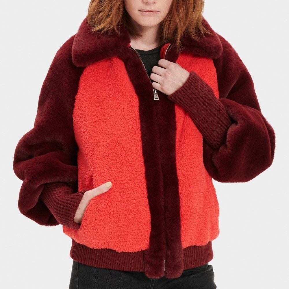 NWT UGG Women's Sherpa Baseball Jacket Faux Fur Size S or M - Picture 2 of 9